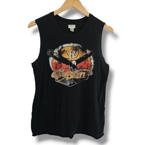 DENIM & SUPPLY Ralph Lauren Raw Edge Tank Top Womens Size S Black Eagle Graphic